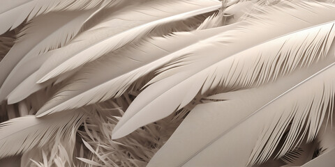 Macro shot of dense, white feather layers, highlighting intricate patterns and fluffiness, perfect for backgrounds and soft design projects.