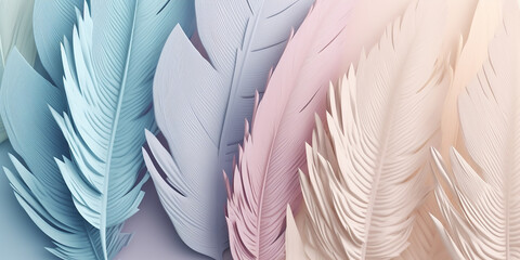 A meticulous array of pastel-colored feathers, showcasing their intricate patterns and textures in close detail.
