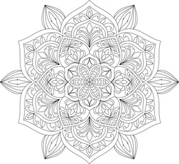 Decorative rounded detailed mandala design coloring book page illustration
