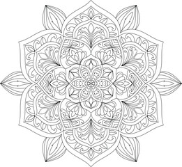 Decorative rounded detailed mandala design coloring book page illustration