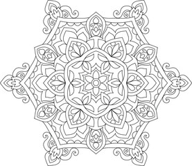Decorative rounded detailed mandala design coloring book page illustration