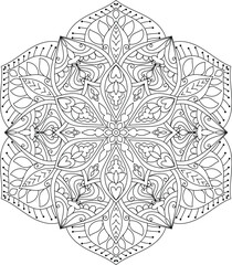 Decorative rounded detailed mandala design coloring book page illustration