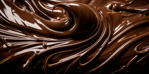 Waves of dark chocolate merge, creating a symphony of texture and luster, perfect for gourmet visuals.