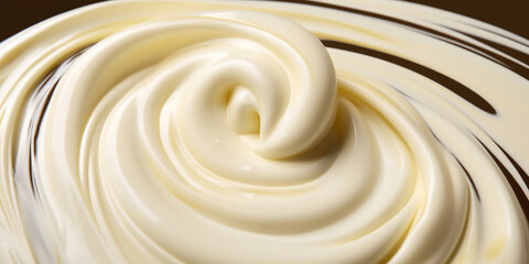 Spirals of creamy delight come to a peak, drawing the eye to its mesmerizing allure and gourmet appeal. Texture of melted white chocolate. 