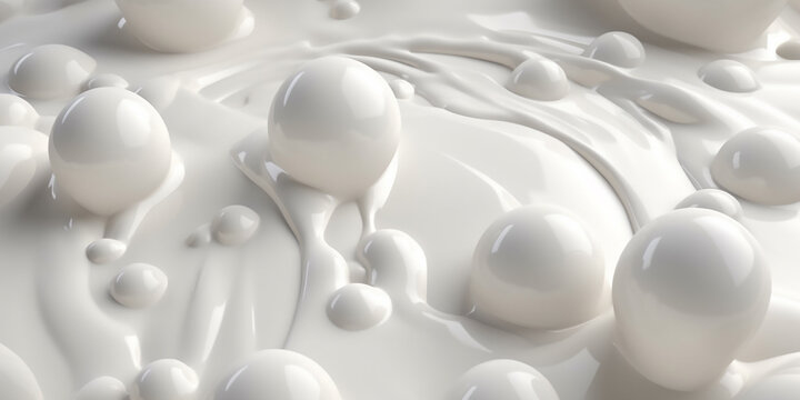 Milk texture, bubbles. Lustrous white droplets emerging from a pristine surface, evoking thoughts of purity and the magic of nature.