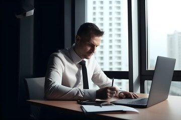 businessman working on laptop computer,ai generative