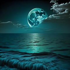 Big moon in the sea blue sky, generative ai