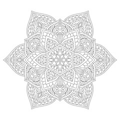 Decorative rounded detailed mandala coloring page illustration