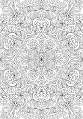 Decorative rounded detailed mandala coloring page illustration