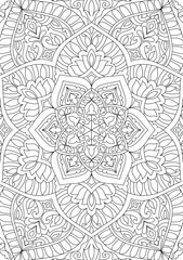 Decorative rounded detailed mandala coloring page illustration