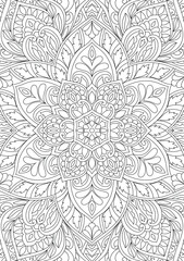 Decorative rounded detailed mandala coloring page illustration
