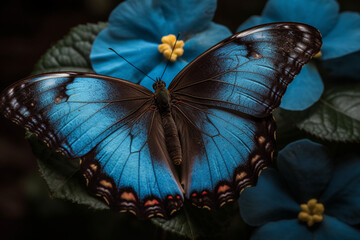 Morpho Menelaus butterfly on a flower plants and flo