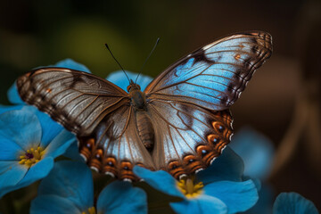 Fototapeta na wymiar Morpho Menelaus butterfly on a flower plants and flo