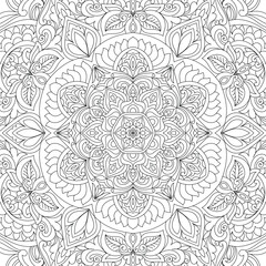 Decorative rounded detailed mandala coloring page illustration