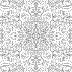 Fototapeta na wymiar Decorative rounded detailed mandala coloring page illustration