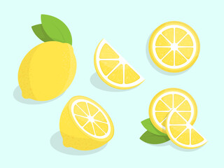 Lemons flat illustration. Collection of stylized flat vector drawings. Best for web, print, advertising, logo creating and branding design.