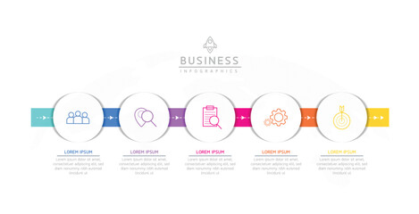 Vector infographic business presentation template with circular interconnection with 5 options.