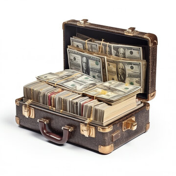 A classic briefcase overflowing with hundred-dollar. generative AI