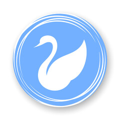 Swan flat icon. Stylized white vector glyph on blue background. Best for seamless patterns, logo creating, mobile apps and web design.