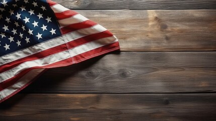 United States Flag On Wooden Background. Generative AI.