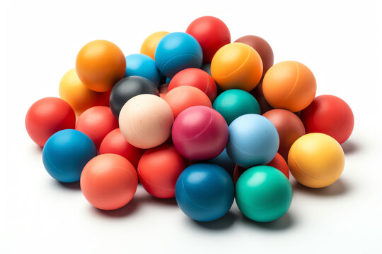 A collection of colorful rubber balls, isolated white object. generative AI