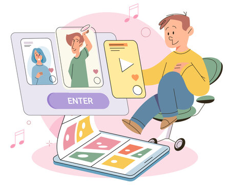 Child talking to parents via video call. Boy holding tablet pc with mother and father on screen. Phone dialogue using gadgets. Talking people male and female conversation calling characters
