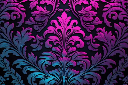 seamless damask pattern background neon gradient colors