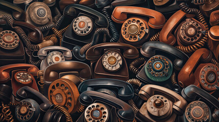 Fototapeta premium a lot of old telephones as close up created with Generative AI technology