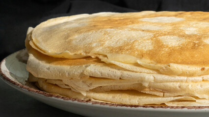Stack of pancakes baked from white wheat flour, national cuisine, cooking traditions, carbohydrate foods, gluten-free diet, healthy eating