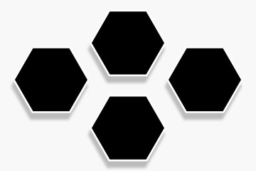 4 Polygon photo frames template of hexagon shapes in a simple layout. Used as a printable photo collage or a blank mock up for album pictures or photographs collection in a classic old style.