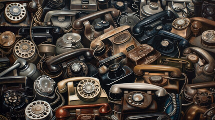 a lot of old telephones as close up created with Generative AI technology