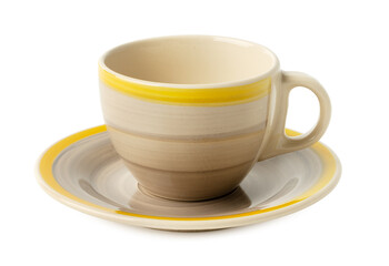 Ceramic cup and saucer isolated on white