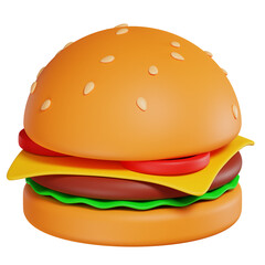3D burger cheese rendering icon with smooth surface for app or website