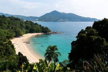 Laem singh beach view in a sunny day from Laem Singh viewpoint, the tourist destination in Phuket, Thailand