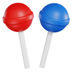 3D candy red blue lollipop rendering icon with smooth surface for app or website