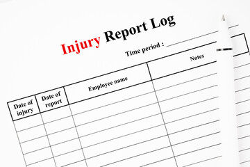 The blank Workplace Injury Report Log with pen.