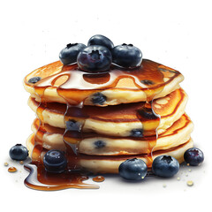 blueberry pancakes with syrup, isolated white object. generative AI