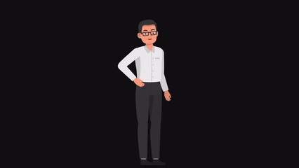High resolution 2d cartoon male character in formal outfit talking on alpha channel background in seamless loop.