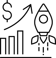Rocketship by Dollar and Progress Bar Isolated Line Icon. It can be used for websites, stores, banners, fliers.