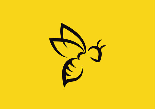 Bee flying on yellow background