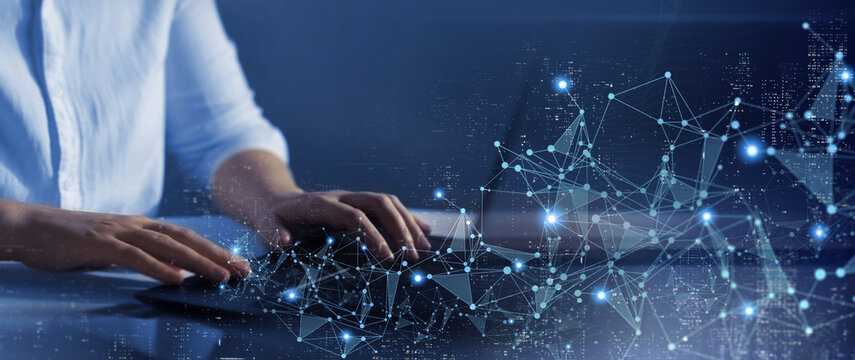 Internet network connection and big data concept.Global network connection. Internet communication, Wireless connection technology.