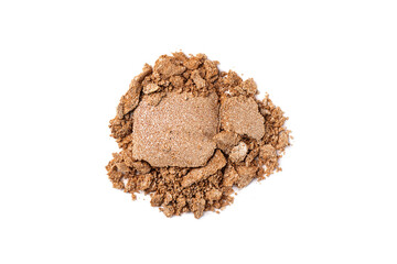 Bronzer, eye shadow smear isolated on white background. Golden glittering eye shadow color swatch.