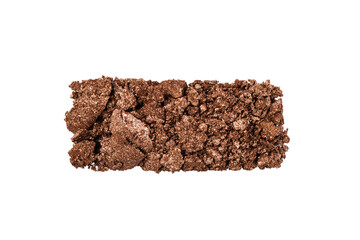 Bronzer, eye shadow smear isolated on transparent background. Bronze glittering eye shadow color swatch.