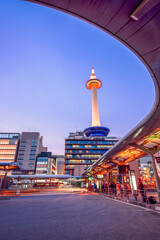 Kyoto, Japan Cityscape and Tower at Twilight