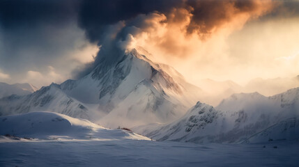 Fototapeta na wymiar Majestic mountain landscape at , sunset, Generative AI illustration