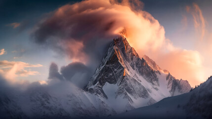 Fototapeta na wymiar Splendid mountain landscape at sunset, Generative AI illustration
