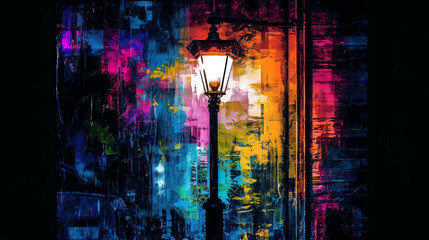 Street Lamp abstract magazine style. digital art illustration. generative AI