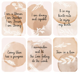 Beautiful Boho Beige Set of Positive Birth Affirmations cards, ready to print - 588772560