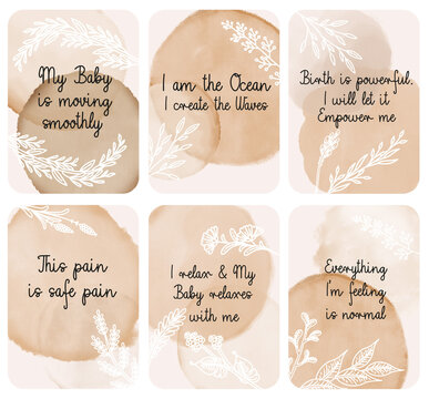 Beautiful Boho Beige Set of Positive Birth Affirmations cards, ready to print