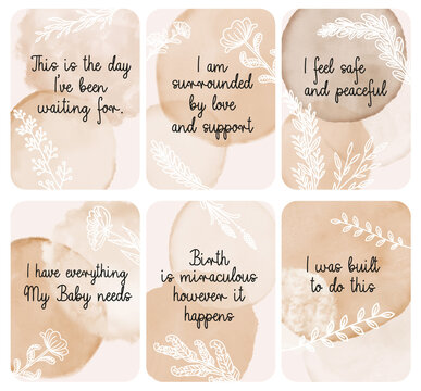Beautiful Boho Beige Set of Positive Birth Affirmations cards, ready to print